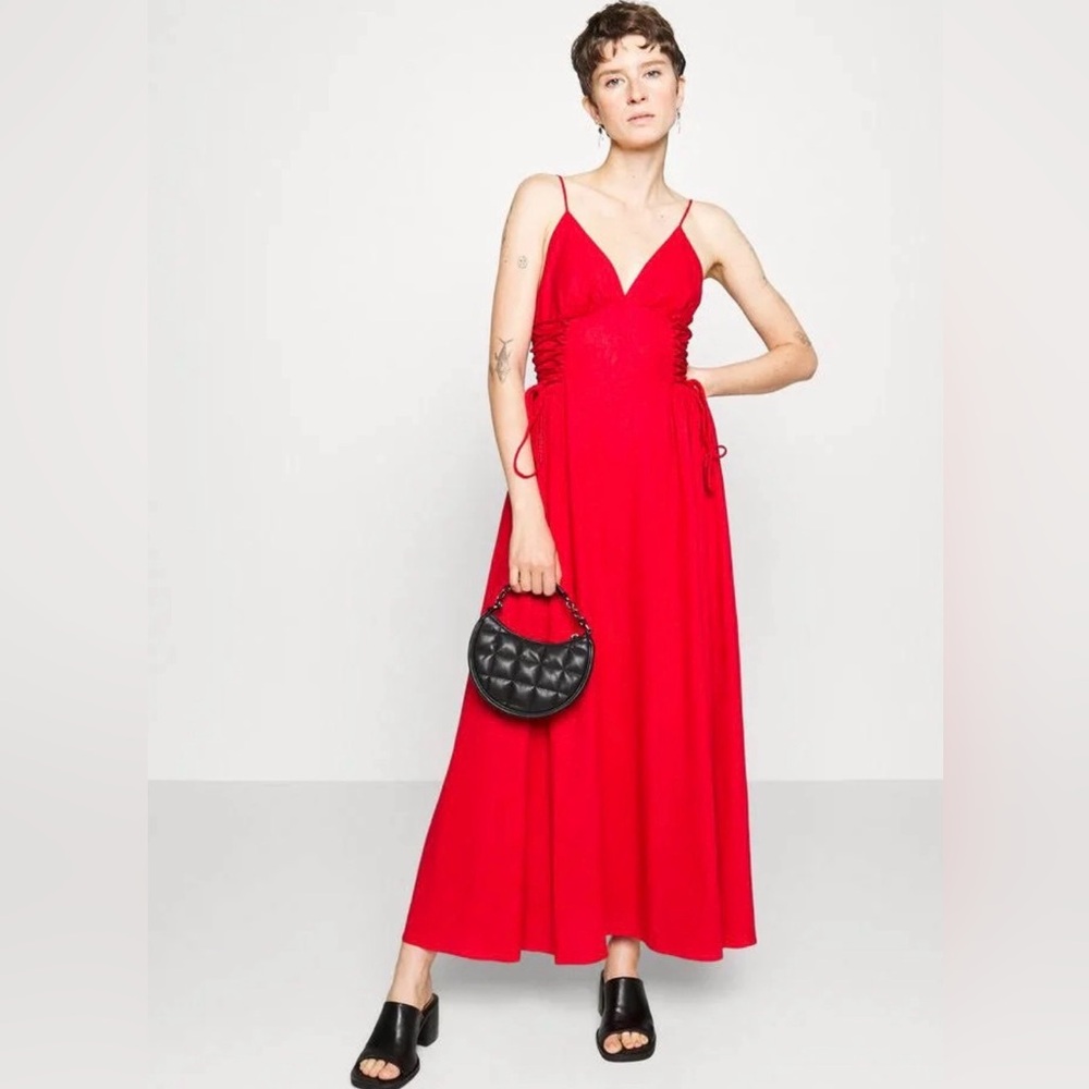 Farm Rio Red Sleeveless Midi corset Dress Size Large
